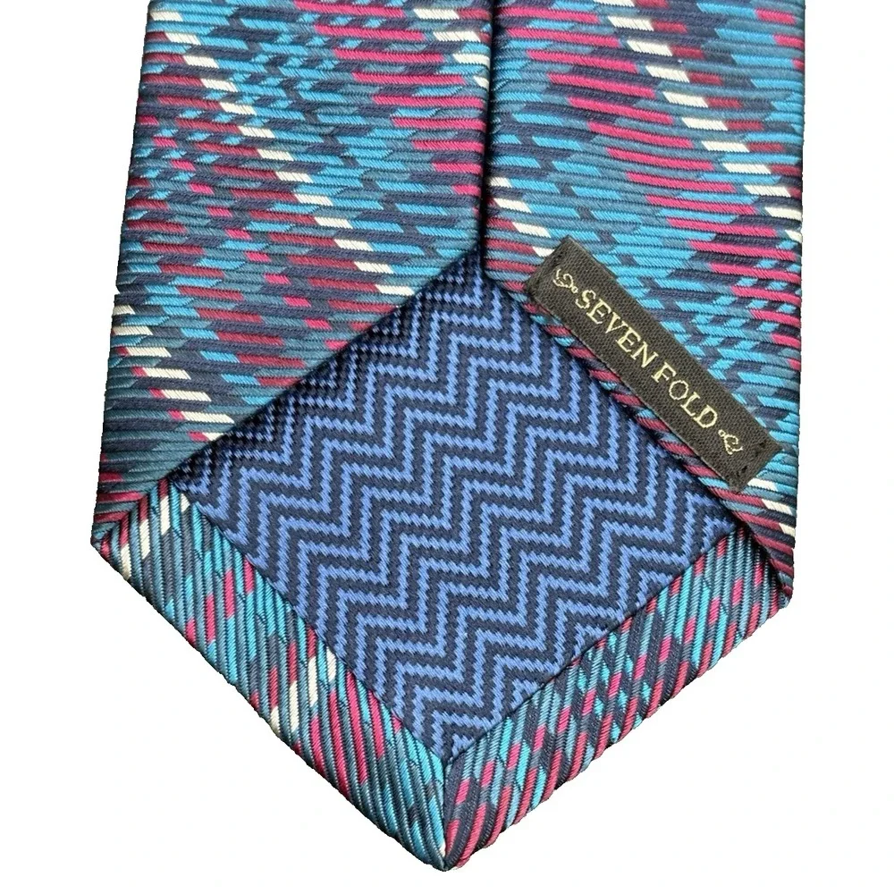 7 Fold Men's Tie100% Silk Seven Fold MICHELSONS LONDON England Geometric EUC